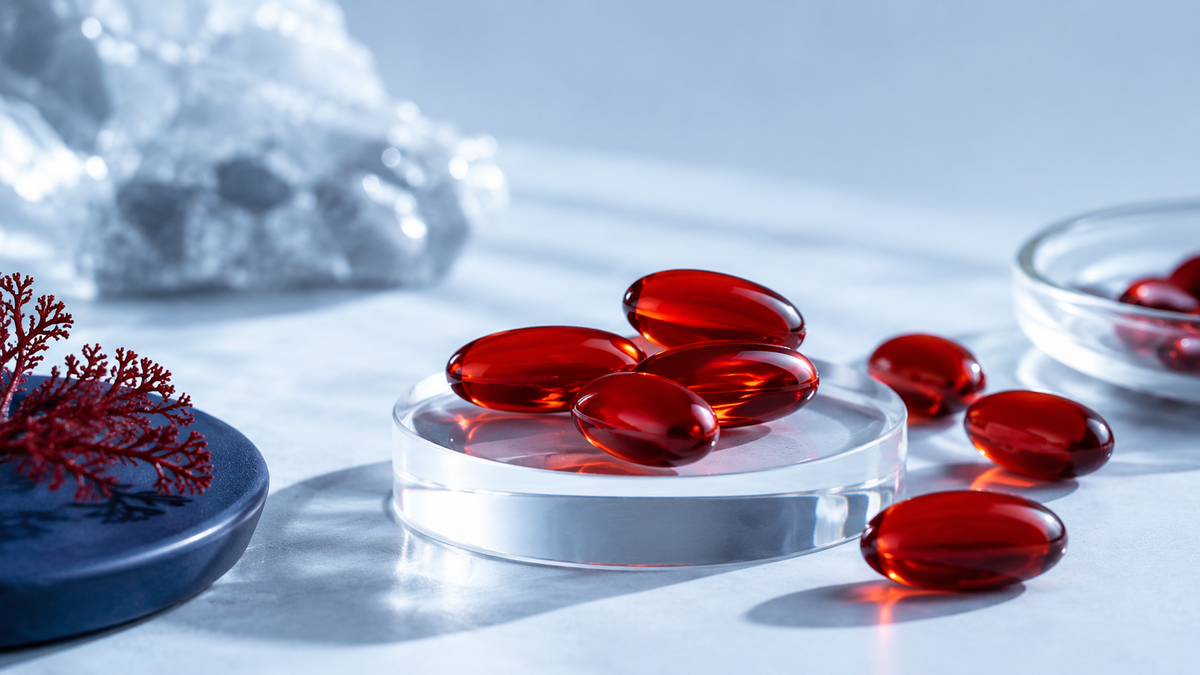 Astaxantina, el pigmento rojo del aceite de krill, en composición editorial